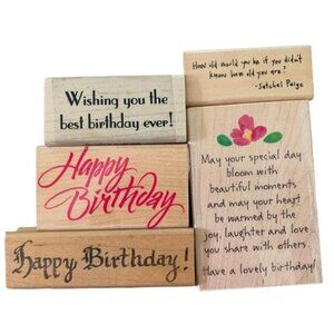 Wooden Rubber Stamp Lot Birthday Best Wishes Quotes Craft Supplies